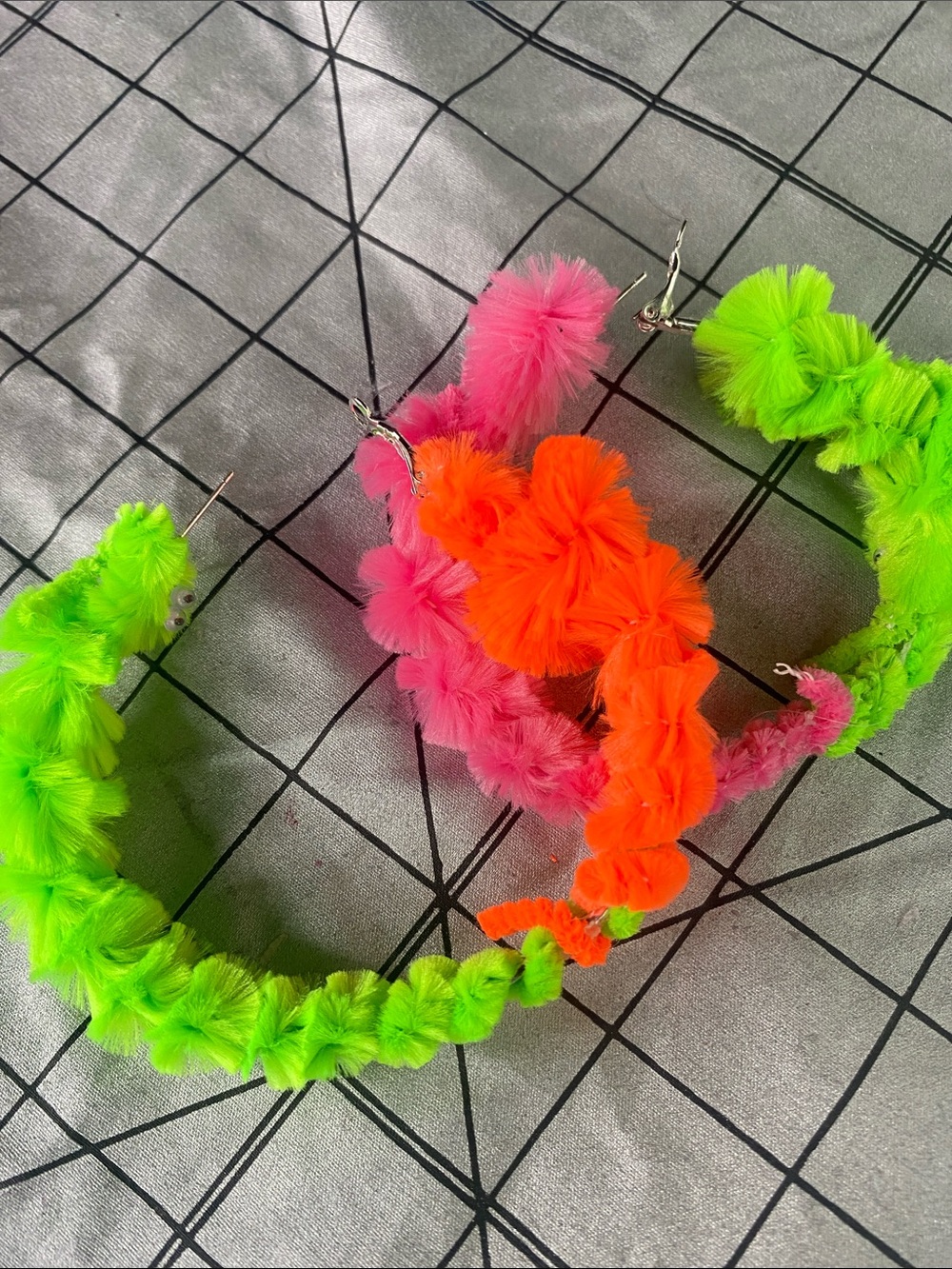 Neon Pom-Pom Hoop Earrings in Pink, Orange & Green
